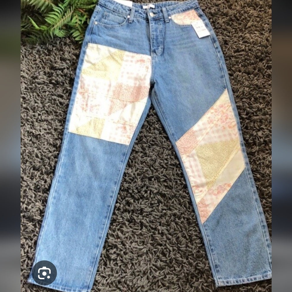 BP HIGH RISE STRAIGHT LEG Patchwork Denim Jeans MOM JEANS